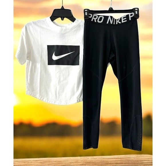 Nike Pants - Nike women's pro training Lot leggings Size S Small Crop Top T Shirt White Black